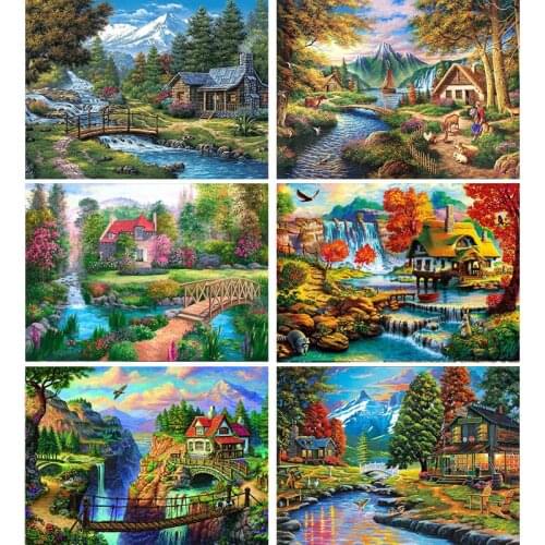 GATYZTORY 60x75cm Paint By Numbers For Adults Rural Picture On Canvas Landscape Coloring By Numbers Acrylic paints Home Decor