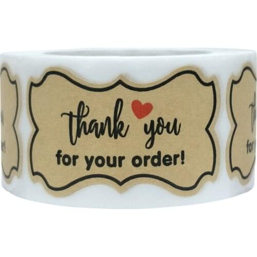 Kraft Paper Stickers 3*5cm Adhesive Sticker Label with 'Thank You for Your Order' Seal Paste Baking Cake 250pcs/roll