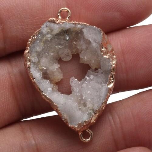 Natural Stone irregular shape Crystal cluster Pendant Double hole connector for jewelry making DIY necklace bracelet accessories
