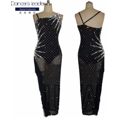 2020 new latin dance competition suit full body rhinestone super shiny costume black sexy slim slim performance costume