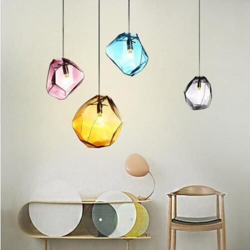 New Nordic Multicolored Crystal Pendant Lamp Concise Glass Diamond Dining Room Study Designer Hanging Light With Led Bulbs