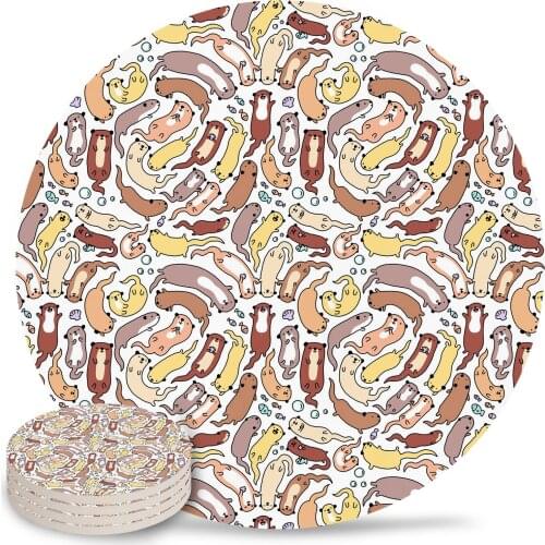 Adorable Otter Ceramic Coasters Waterproof Tea Cup Mat Modern Home Decor Coffee Table Decor Coasters for Glasses
