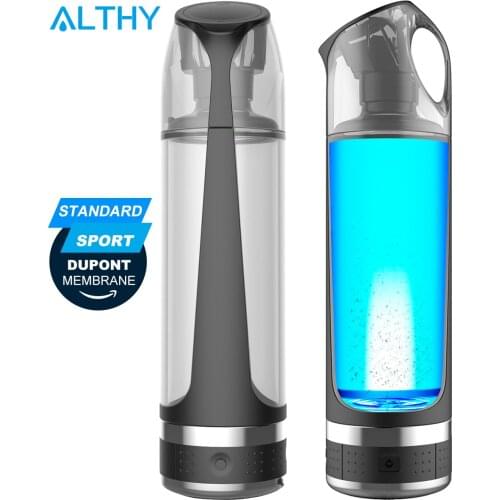 ALTHY PEM Hydrogen Rich Water Bottle Generator H2 Maker lonizer Electrolysis Pure H2 Cup 500ml Portable USB Rechargeable