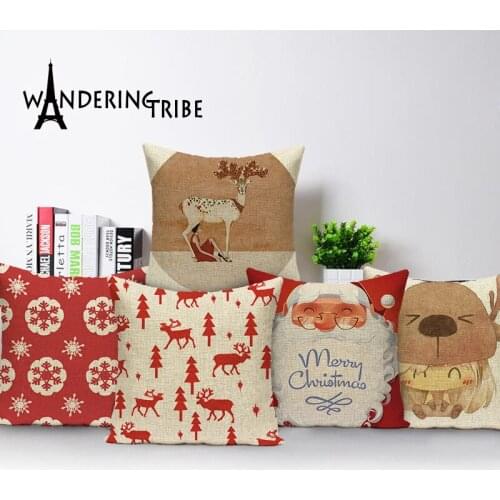 Christmas Festival Colorful Cartoon Geometirc Cushion Cover Santa elk Pillow Cases Kids Gift Bedroom Sofa Decoration 45X45cm