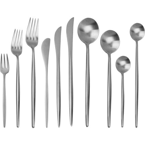 Silver Cutlery Set 18/10 Stainless Steel Cutlery Dinnerware Knife Fork Spoon Butter Knife Cake Fork Dessert Spoon Tableware Set