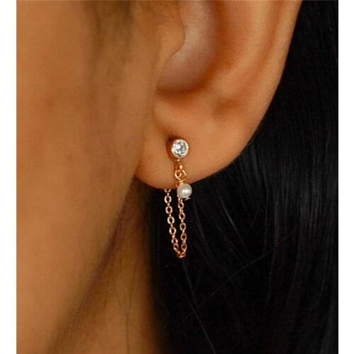 14K Gold Filled Chain Earrings Natural Pearl Earrings Handmade Korean Jewelry Brincos Minimalism Pendientes Earrings for Women