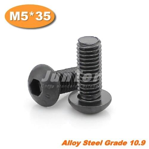 100pcs/lot ISO7380 M5*35 Grade10.9 Alloy Steel Hexagon Socket Button Head Screws