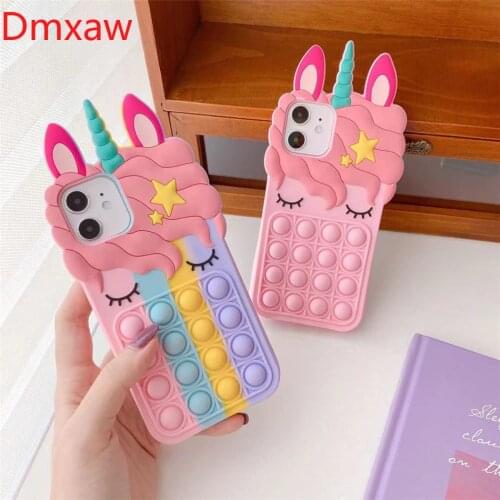 For Samsung Galaxy S21 Ultra S20 S10 S9 Plus Note 20 Ultra 10 9 A10E Unicorn Case Pop Fidget Toys Push It Bubble Silicone Case
