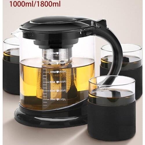1000/1800ml Glass Teapot Heat Resistant Tea-pot Tea Maker Filter Strainer Infuser Cup coffee pot Home Office Pots DrinkWare Tool