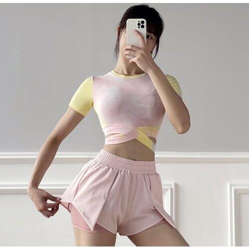 Vansydical Women Sexy Exposed Navel Yoga Shirts Femme Dance Workout Tees Cross Strapes T-Shirt Woman Fitness Gym Crop Tops