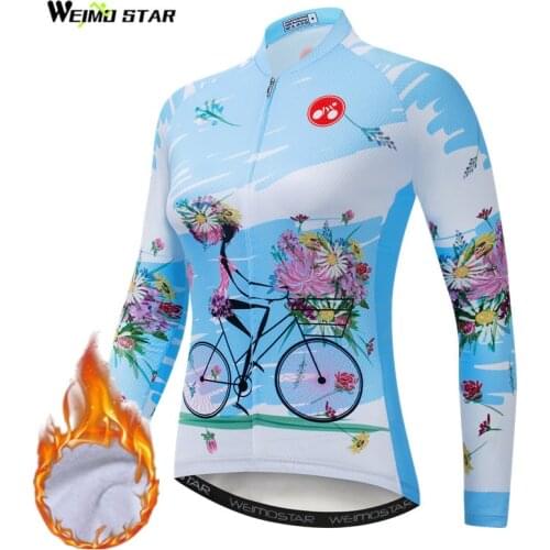Weimostar Woman Cycling Jersey Long Sleeve Winter Thermal Fleece Pro Team Bicycle Clothing Windproof Warm MTB Bike Jersey Shirt