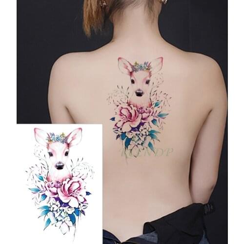 Waterproof Temporary Tattoo sticker cartoon pink deer garland crown flower big flash tatoo fake tatto for Girl Men Women kid