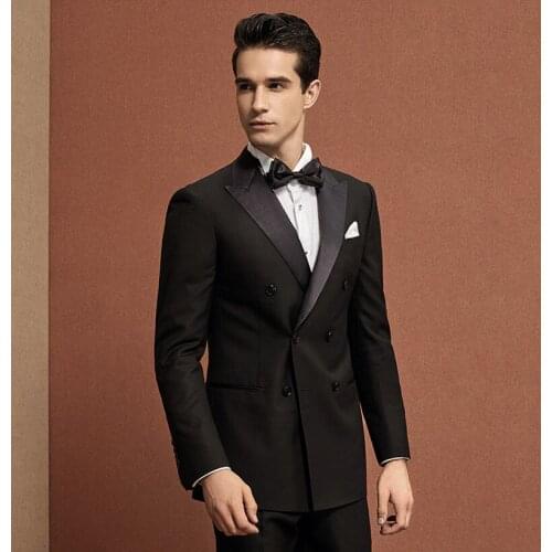 High Quality Double-Breasted Groomsmen Peak Lapel Groom Tuxedos Men Suits Wedding/Prom Best Man Blazer ( Jacket+Pants+Tie) A108