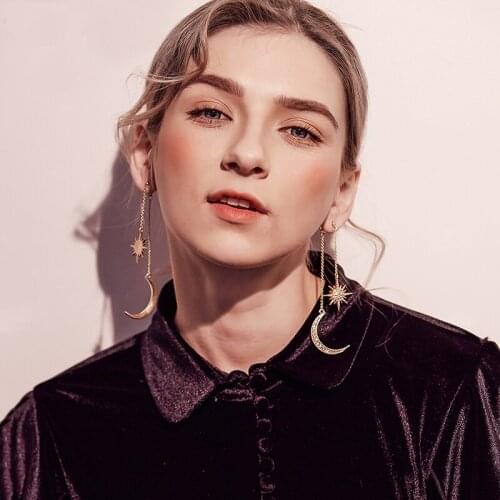 High quality fashion jewelry accessories crystal star sun moon long chain earrings