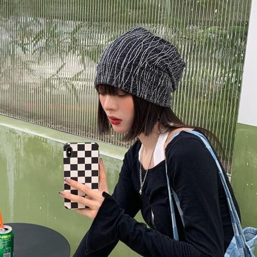 Female Spring and Autumn Japanese Wild Black Thin Baotou Hat Ins Trendy Headscarf Confinement Hat Hat Beanie Cap