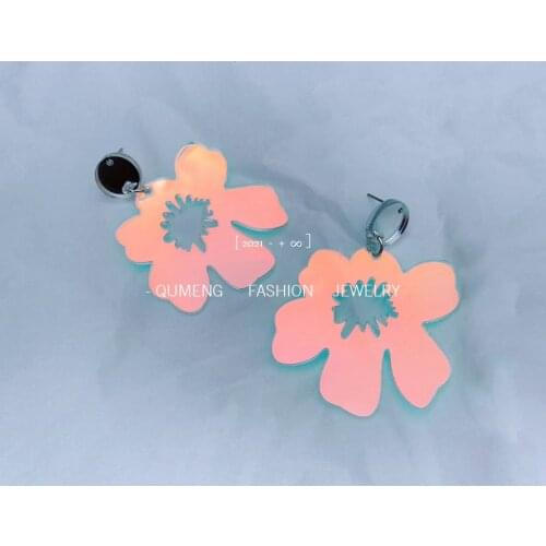2021 Goth Change Color Acrylic Earrings Flower Round Mirror Surface Hollow Out Aesthetic Earrings for Women Fashion Jewelry New