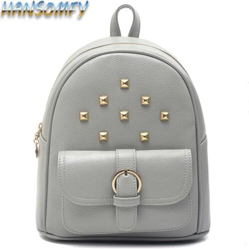 Women Rivets Leather Backpack Fashion School Bags For Teenage Girls Female Solid Color Backpacks Black PU Rucksack mochila CC-76