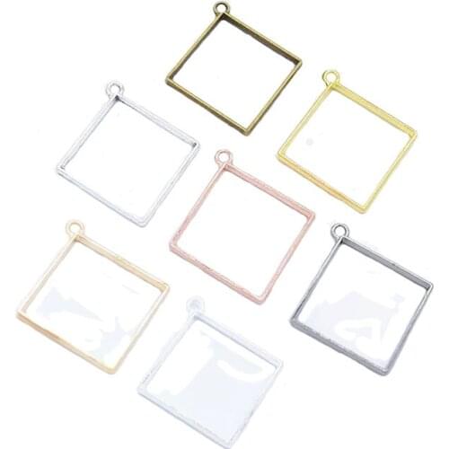 10pcs 48*43mm 7 Colors Alloy Jewelry Accessories Rhombic Charm Hollow Glue Blank Pendant Tray Bezel