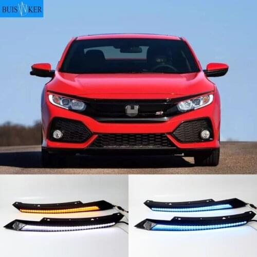 2PCS Car Headlight Eyebrow Decoration Dynamic Yellow Turn Signal DRL LED Daytime Running Light For Honda Civic 2016 - 2019 2020