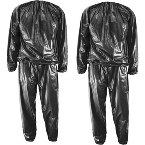 2 Pcs Heavy Duty Fitness Weight Loss Sweat Sauna Suit Exercise Gym Anti-Rip Black, L & XXL