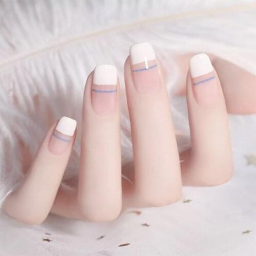 24Pcs Full Cover French Tips Press On Nails False Nail Medium Length Artifical Nails Fake Nails With Glue Sticker