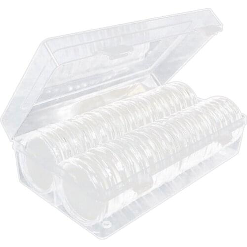 40Coin Capsules (46mm) with 40Foam Gasket and 1 Plastic Storage Box for Coin Collection for 16 20 25 27 30 38 46mm Coins