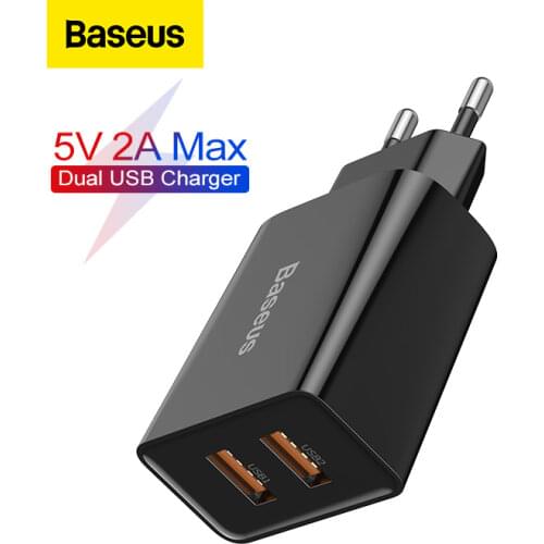 Baseus Dual USB Charger EU Plug 2.1A Max Fast Charging Portable Phone Charger Mini Wall Adapter Charger