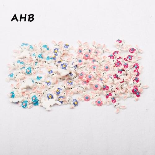 AHB Four Color Ten Packs Of Cute Rabbits Easter Decoration Resin Material For Holiday Celebration key Accessories