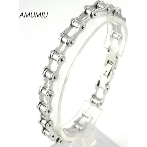 AMUMIU Punk 316L Stainless Steel Bracelet Men Biker Bicycle Motorcycle Chain Mens Bracelets Mens Bracelets & Bangles HZB017