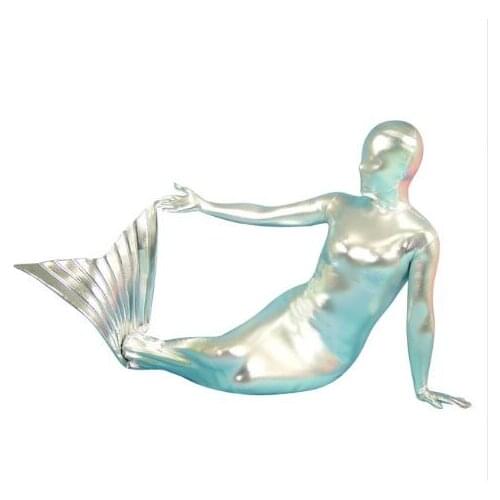 BetterParty Shiny Metallic Silver Mermaid Full Body Cosplay Costume Zentai Halloween Suit