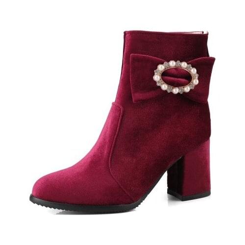 Big Size 9 10 11-17 boots women shoes ankle boots for women ladies boots Pearl bow decoration