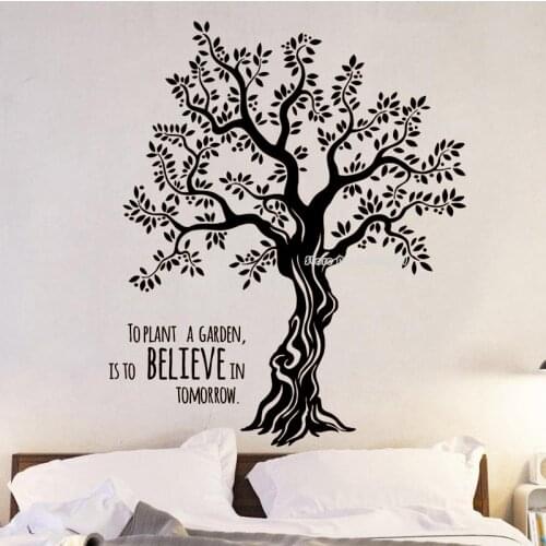 To Plant A Garden Is To Believe In Tomorrow Phrases Big Tree Pattern Wall Decal Olive Tree Italy Style Wall Stickers Decor LL873