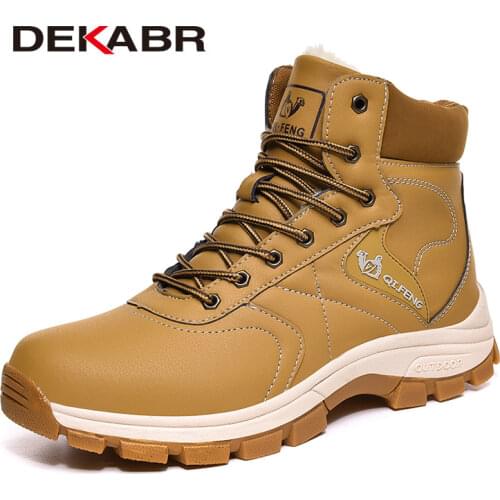 DEKABR Brand Men Shoes Winter Men Boots Plush Warm Men Snow Boots Waterproof Lace Up Men Motorcycle Boots Fashion Ankle Shoes