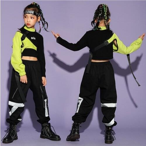 Girls Jazz Costumes Fashion Hip-Hop Suit Autumn Long Sleeve Tops For Kids Street Dancewear Child Catwalk Show dance Clothing