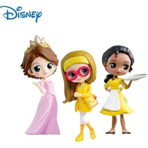 Disney Genuine Q Posket Princess Mini Action Figure Toys Rapunzel Honey Lemon Tiana Anime Figures Dolls Cute Model Kids Gifts