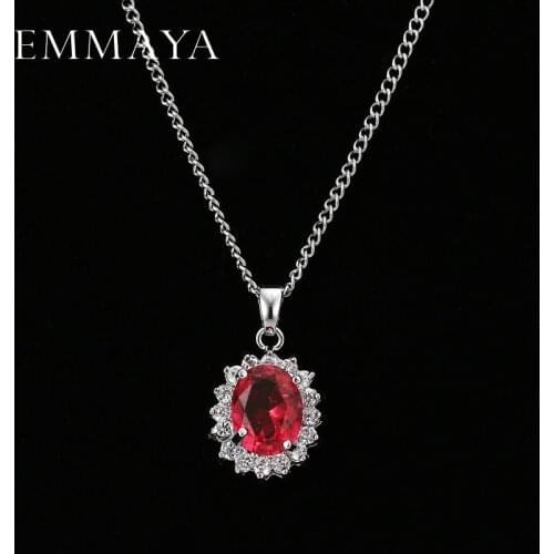 EMMAYA Red Cz Necklace for Wedding Bridal Gift Fashion Women Crystal Necklace Silver Color Jewelry