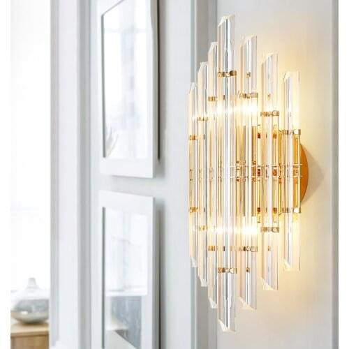 European Designer Crystal wall light Modern Model Room Lamp Creative Personality Bedroom Bedside Background Aisle led Wall Lamps