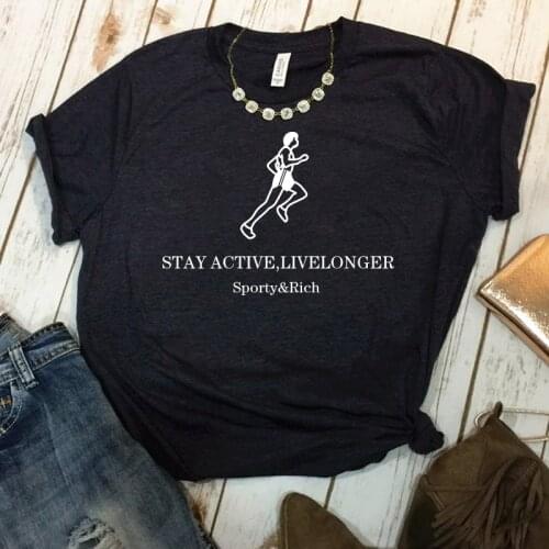 Stay Active Live Longer Slogan Letters Printed Women Casual tShirts Short Sleeve Cotton Loose Graphic Tees Tumblr Fashion Tops