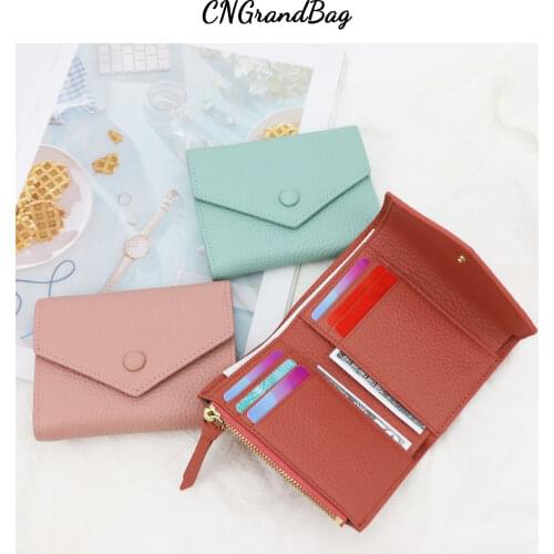Customized Womens Wallet Genuine Leather Short Wallet Envelope Candy Color Slim Card Wallet Ladies Small Hasp Coin Purse