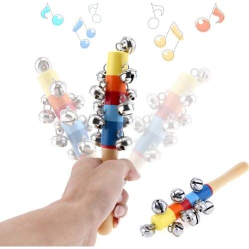 Bell Colorful Wooden Bell Stick 11 Jingle Bells Hand Shake Rattles Baby Kids Children Educational Musical Instrument Toy