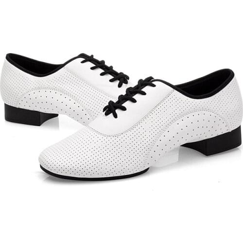 Cowhide White Full Hole Modern Men Shoes Sneakers Ballroom Latin Square Dance Shoes GB Sports Shoes Natural Genuine Leather Male