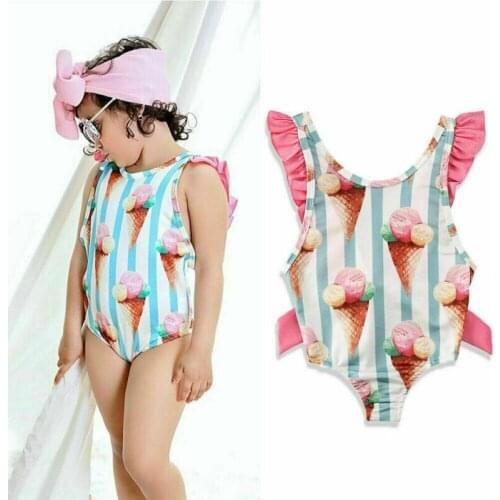 2020 Summer Fashion Baby Girl Ruffle Swimwear Sleeveless Backless Swimsuit Beachwear One-piece Bathing Suit Top Bikini