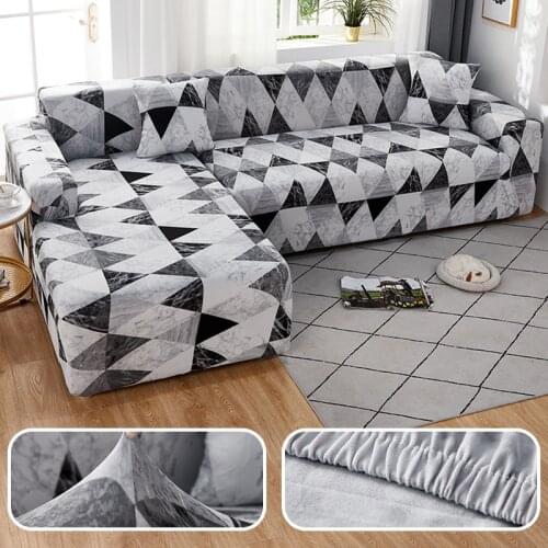 Square lattice printed L shape sofa covers for living room sofa protector anti-dust elastic stretch covers for corner sofa cover