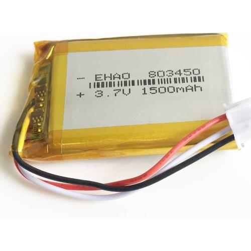 3.7V 1500mAh Lithium Polymer LiPo Rechargeable Battery JST XHR 2.54mm 3pin connector For MP3 DVD PAD camera GPS laptop 803450