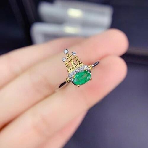 Fashion delicate cute crown Natural green emerald gem Ring S925 Silver Natural Gemstone Ring Womens office gift Rings Jewelry