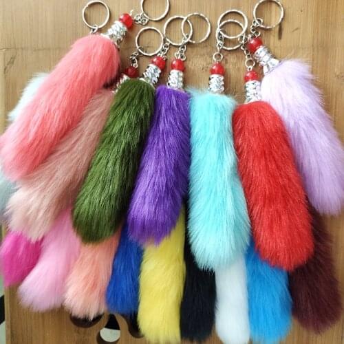 Fashion 31 Colors Soft Fluffy Fur Tail Key Chain Colorful Pompons Key chain Decoration Toy Pendant Bag Charming Car Key Holder