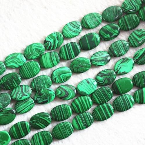 Fashion Green Synthetic Malachite Semi-precious Stone 13x18mm Oval Loose Beads Diy Jewelry Making 15inch B364