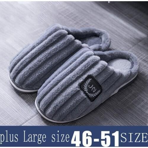 Men winter slippers Plus Large Size 50 Non-slip indoor Flannel warmth home slippers Simple stripes soft Men shoes