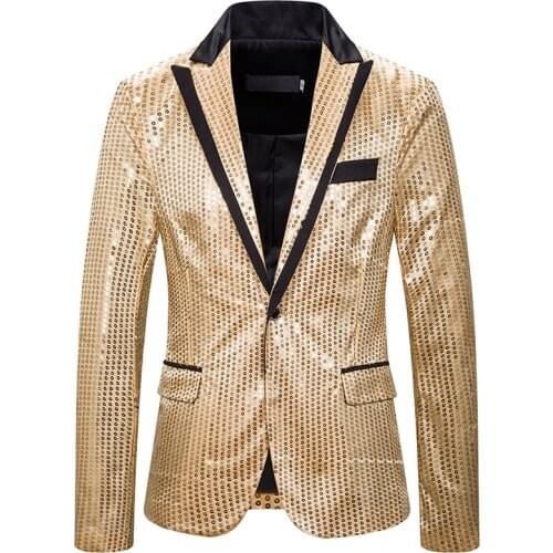 Gentleman Button Dance Gold Sparkly Formal Suit Man Fashion Sequined Suit Jacket Performance MenBlazers Coat Wedding Party Dress