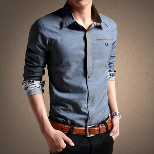 MRMT 2021 Brand New Long Sleeved Shirts Mens Shirts Solid Colors Imitation Cowboy Shirts for Male Tops Slim Fit Shirts